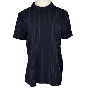 Halogen Top S Black Pin-Stripe Modest Career Blouse Lightweight Easy Fit #021